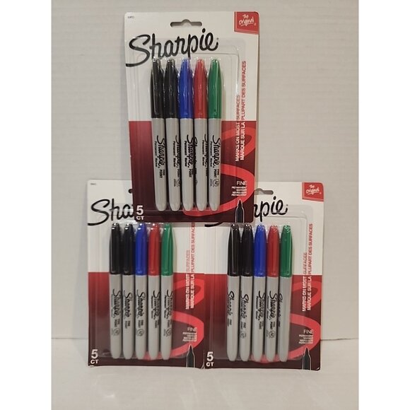 15 pack SHARPIE Permanent Markers Fine Point Black Red Green Blue color set lot - Picture 2 of 3